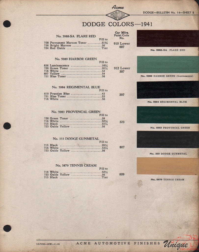 1941 Dodge Paint Charts Acme 2